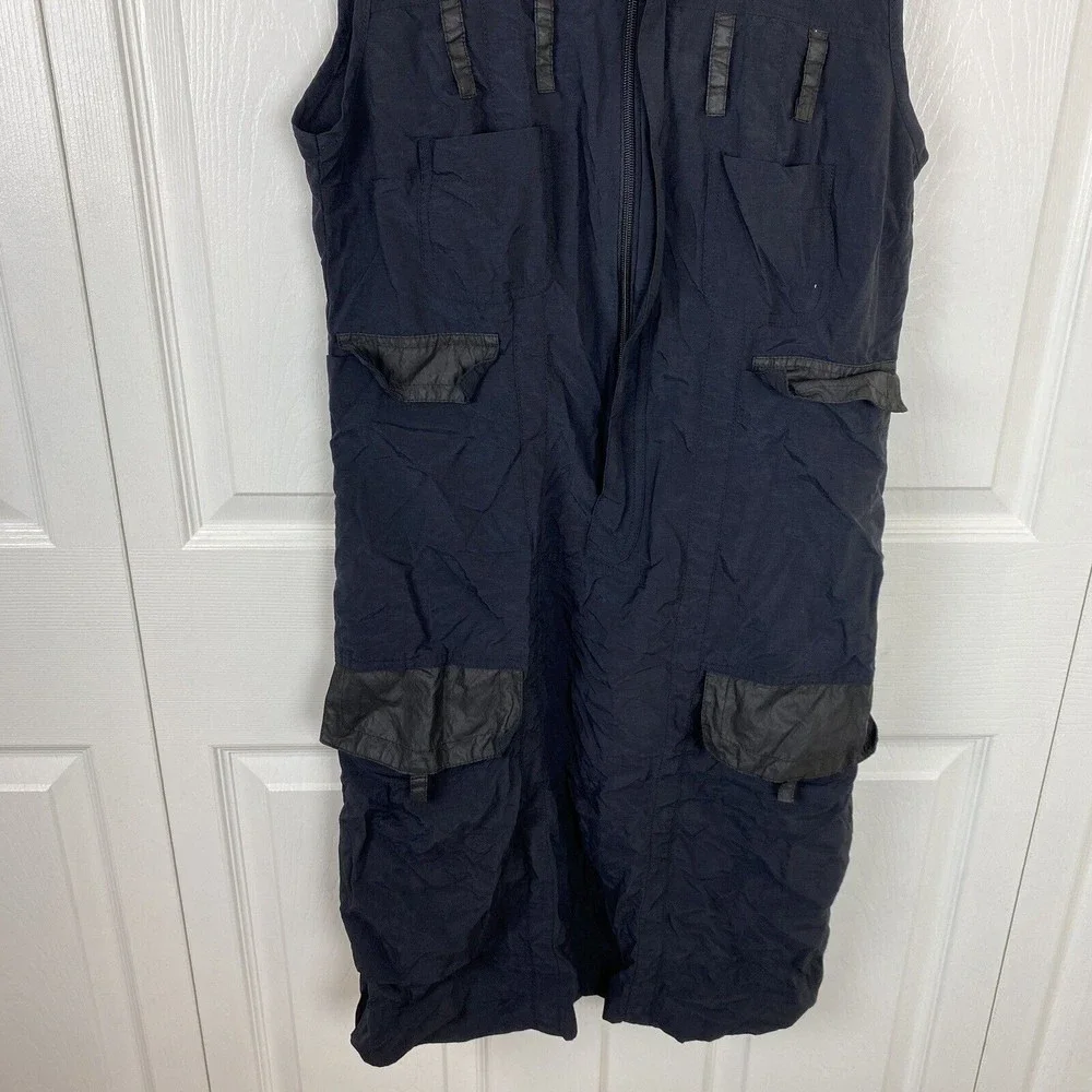 Annie Thompson Size 12 Black Cargo Dress Shift Artsy Art to Wear Utility Zipper